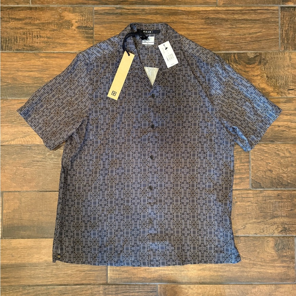 Ksubi Men's Blue Patterned Short Sleeve Shirt - Large NWT